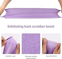 Vista 4 de 2 piezas exfoliante de espalda con asas, toalla para ducha, exfoliante de espalda de nailon, para hombres y mujeres (morado)