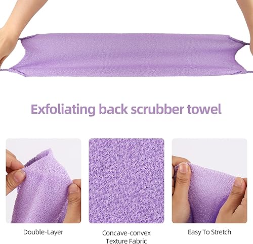 Miniatura 4 de 2 piezas exfoliante de espalda con asas, toalla para ducha, exfoliante de espalda de nailon, para hombres y mujeres (morado)