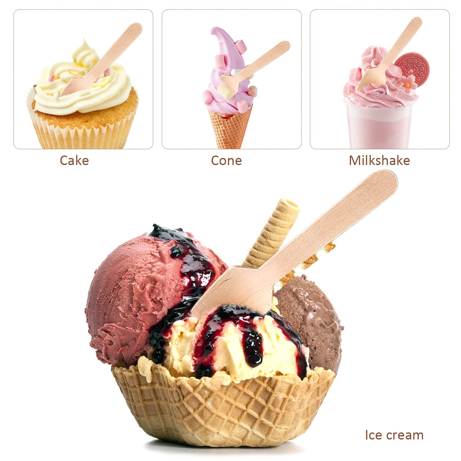 Cuillères Biodégradables Lot De 100 Mini Cuillères En Bois Biodégradables - 9,5 Cm - Pour Glace, Yaourt, Dessert - Fêtes Et événements Couverts Jetables écologiques