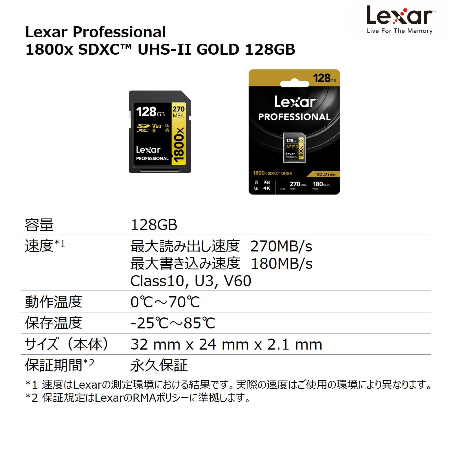 Lexar 128GB SDXCカード UHS-II 1800x GOLD