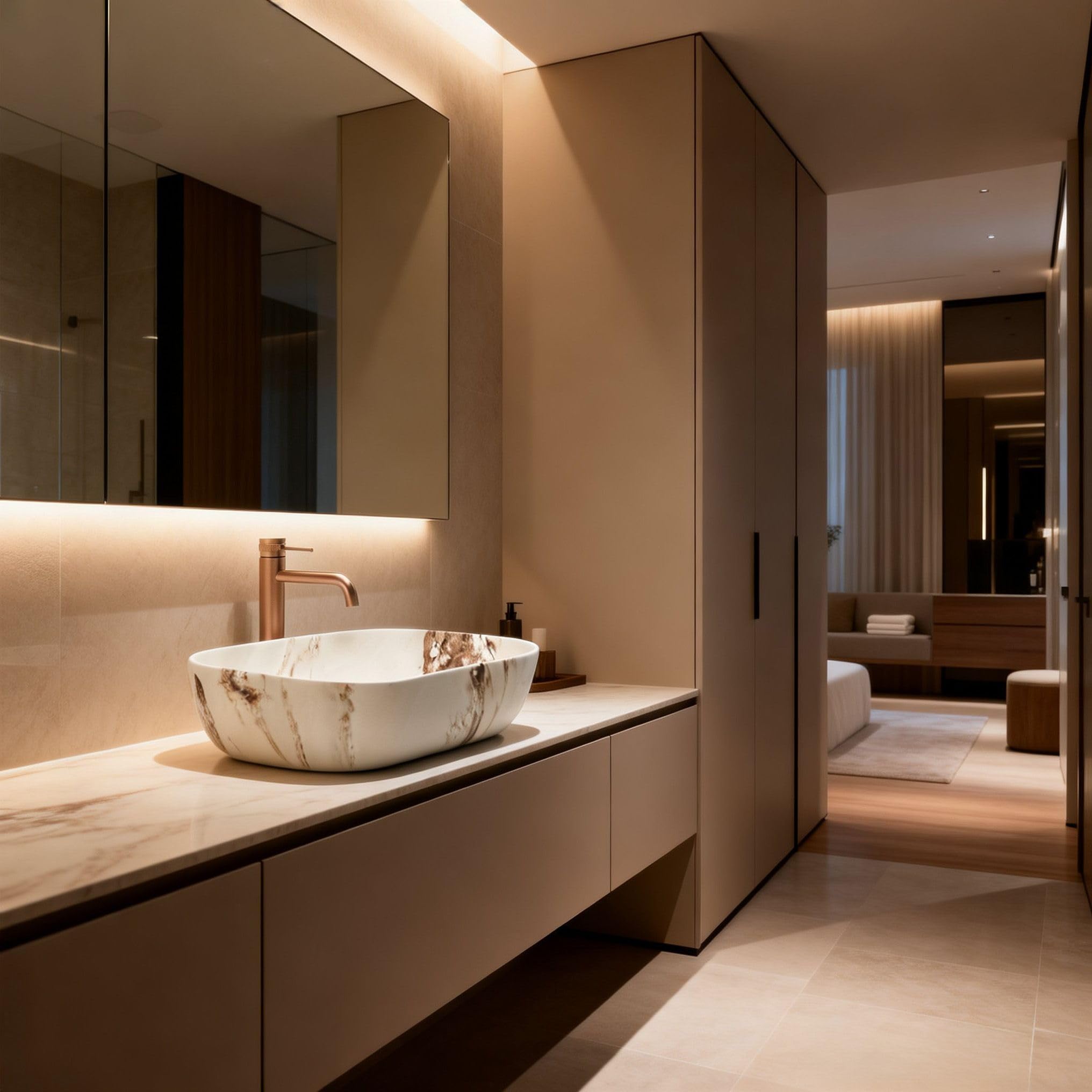 Lavabo Sobre Encimera Rea Belinda Marrone Matt Beige 46,5X33X13,5Cm