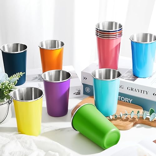 Miniatura 5 de Uiifan Vasos apilables de acero inoxidable de 16 onzas, vasos apilables de acero inoxidable, vasos de pinta para beber, vasos de metal para viajes,