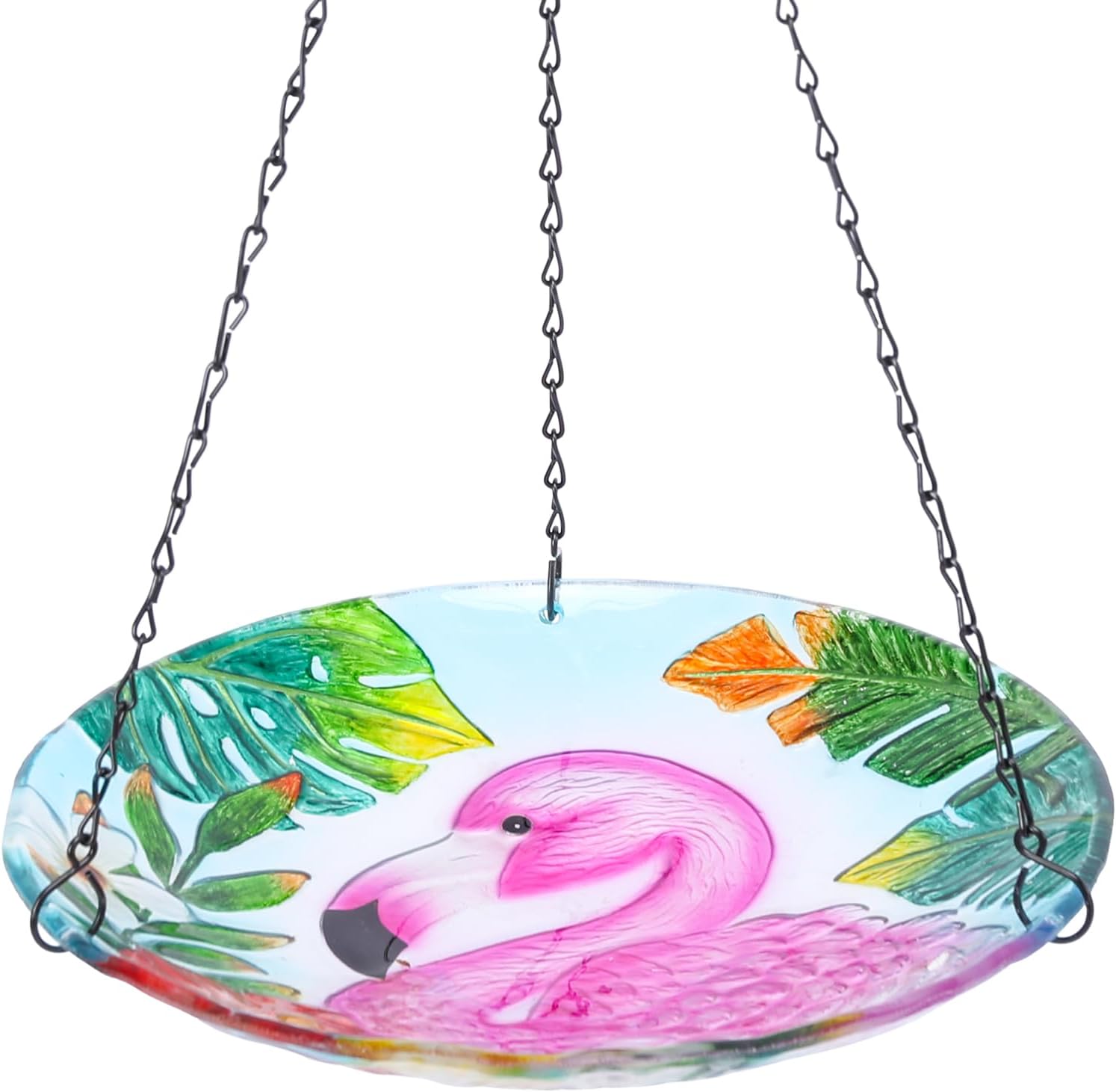 MUMTOP Hanging Bird Bath-Bird Baths for Outdoors - 12 Inch Watercolour Daisy Glass Bird Water Bowl Bird Feeders for Outside, Garden, Lawn Yard Decor