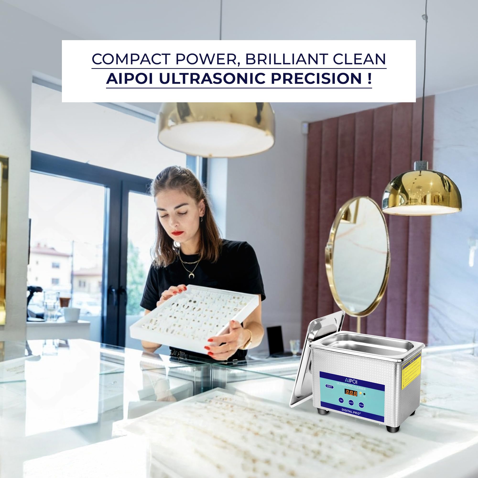 Pulitore Ultrasuoni 0.8L Professionale Pulitore Ad Ultrasuoni con Timer da 30 Minuti, 40 KHz Bagno ad Ultrasuoni per gioielli, argento, occhiali, catena orologio, dentiera, parti, parti