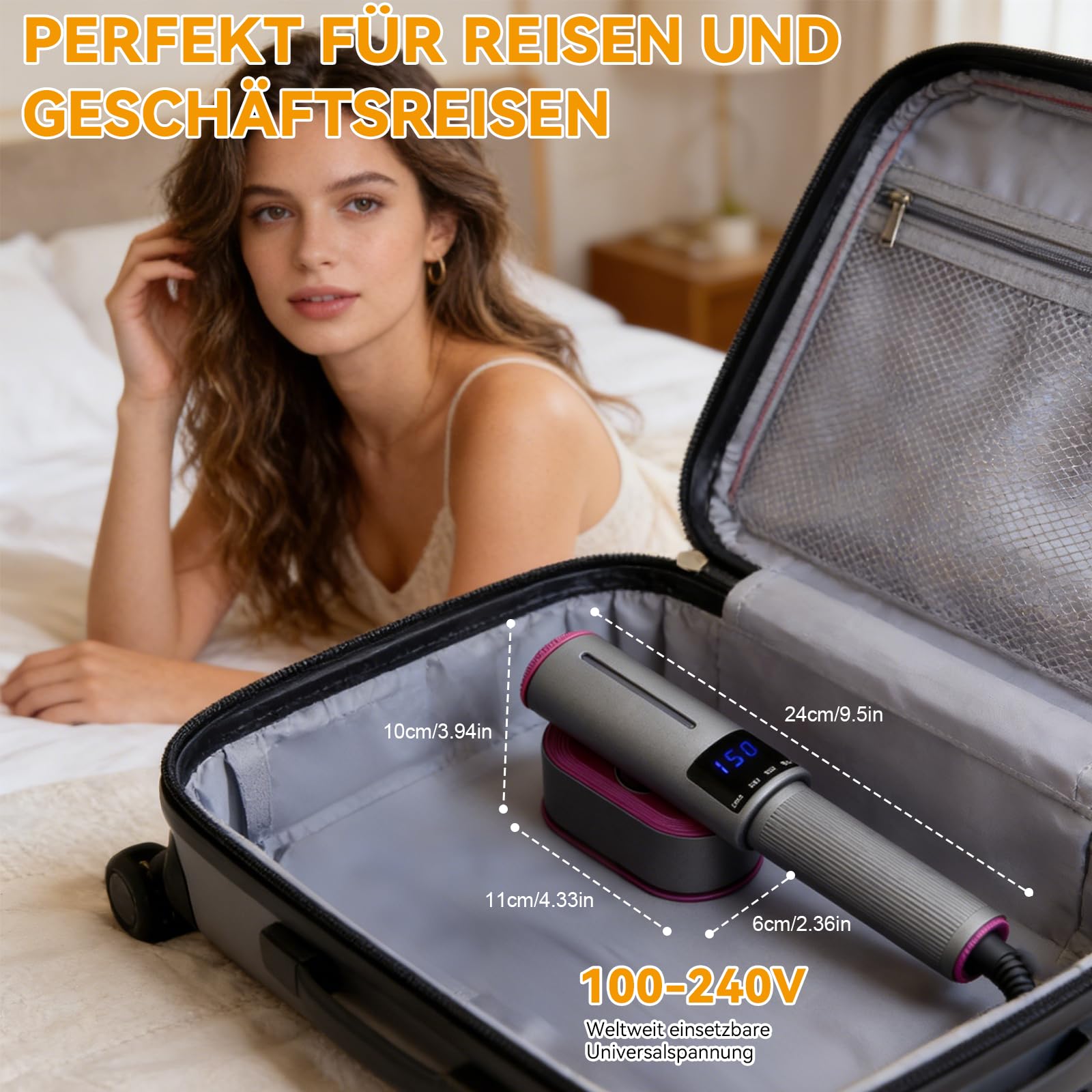Reise Dampfglätter, 2 in 1 Tragbarer Dampfsteamer für Kleidung mit 100 ml Wassertank & 1200 W, 15 Sekunden Schnellaufheizung, LED-Display, Handheld Reisebügeleisen, Grau und Lila