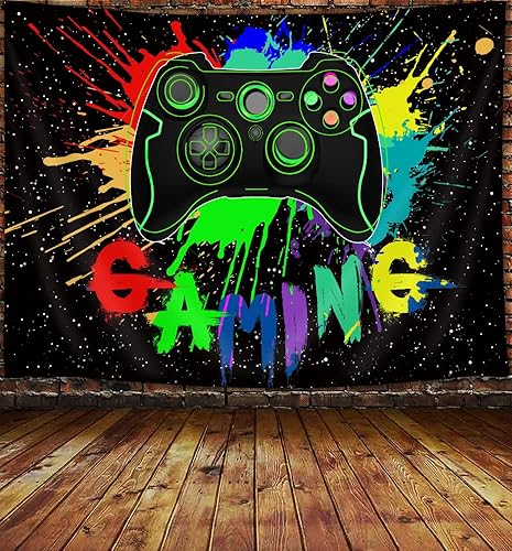 Miniatura 2 de Tapiz de juego para hombres tapiz de neón fresco para colgar en la pared para dormitorio de niños tapiz negro para decoración de habitación de