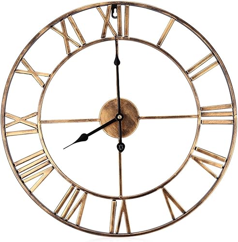 Reloj de pared decorativo de hierro 3D de gran tamaño de 18.5 pulgadas, diseño retro de números romanos