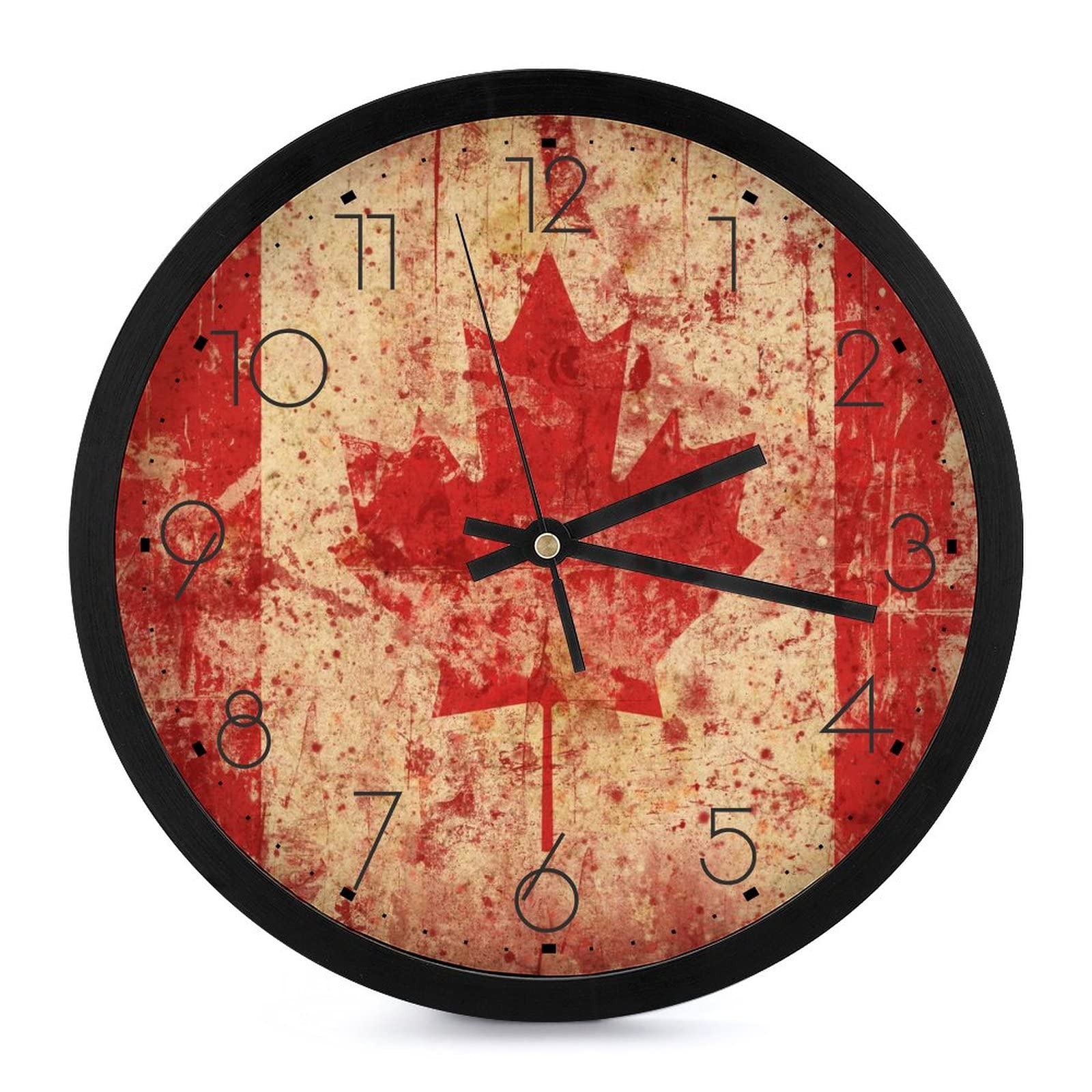 Horloge murale drapeau canadien moderne et silencieuse de 25.4 cm pour bureau
