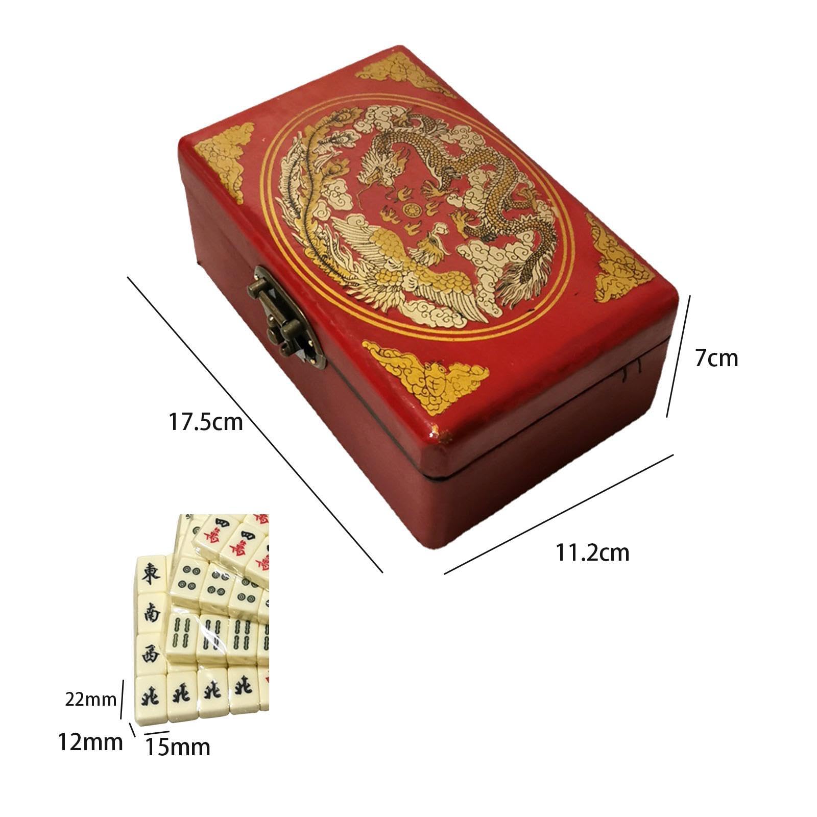 Coffret de Mahjong Miniature Classique en Bois, Facile à Transporter, Jeu Traditionnel et Amusant pour Les réunions de Famille et Les Voyages, Double Couleur
