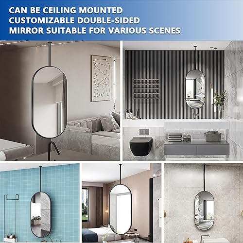 Miniatura 5 de Espejo ovalado para colgar en el techo, espejo de baño negro para montar en la pared con barra para colgar en el techo, espejos de maquillaje con