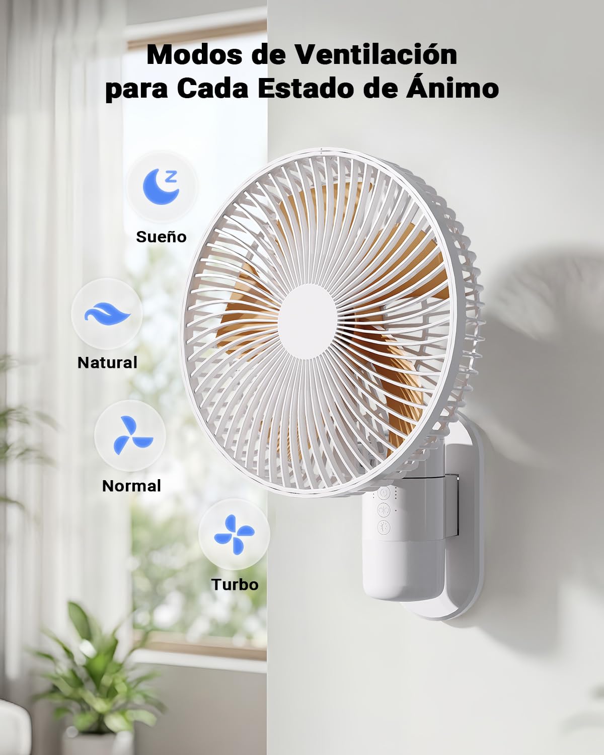 Ventilador de Pared 26 cm con Luz y Control Remoto, Silencioso 30 dB, Flujo de Aire Potente 5,2 m/s, Temporizador, Oscilación 90°, 4 Velocidades, Inclinación 180° para Dormitorio, Oficina,Autocaravana