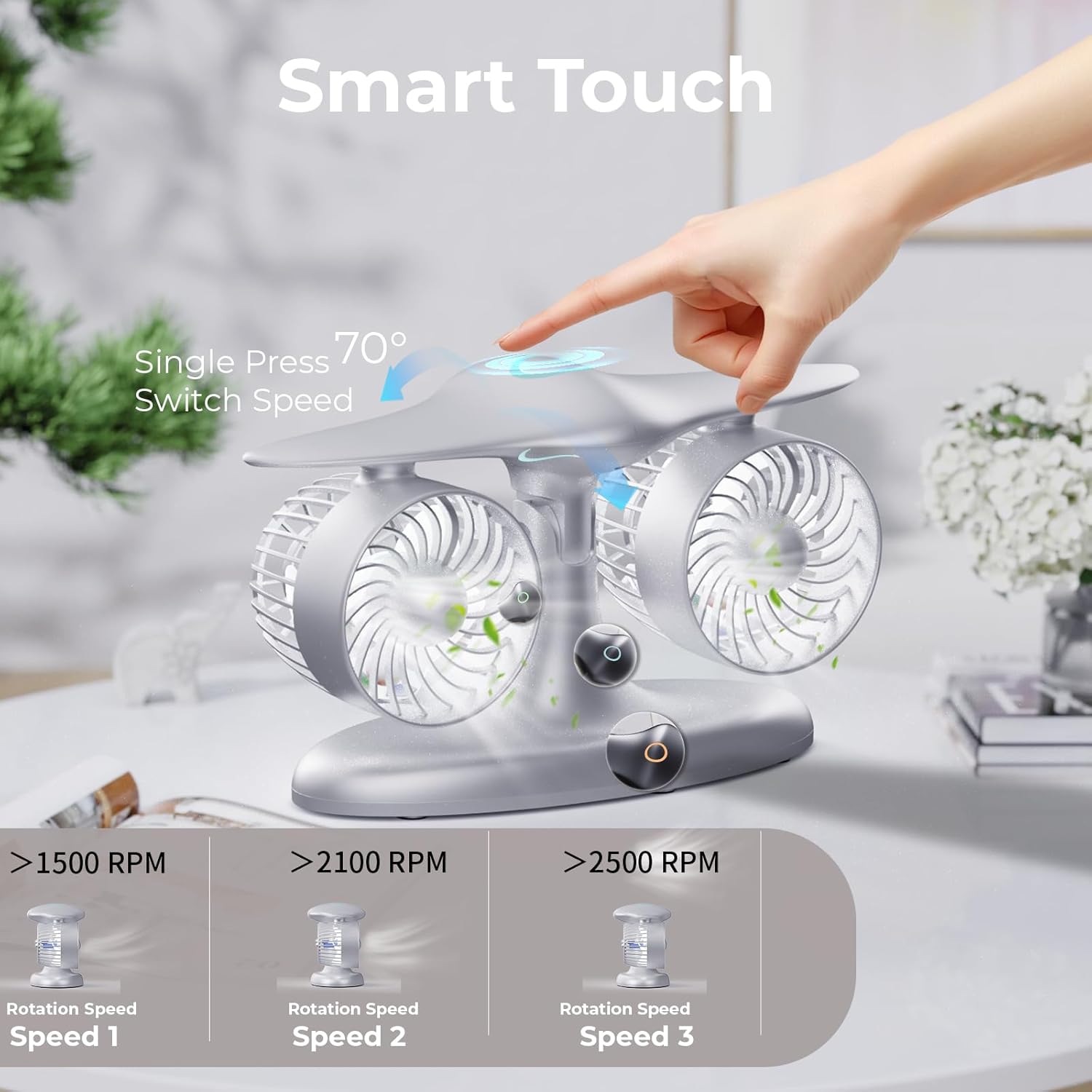 Desk Fan, Wireless Rechargeable Fan for Bedroom, Aircraft Appearance Design, Small Portable and Quiet Table Fan for Home, Office, Kitchen, 3 Speeds(SILVER)