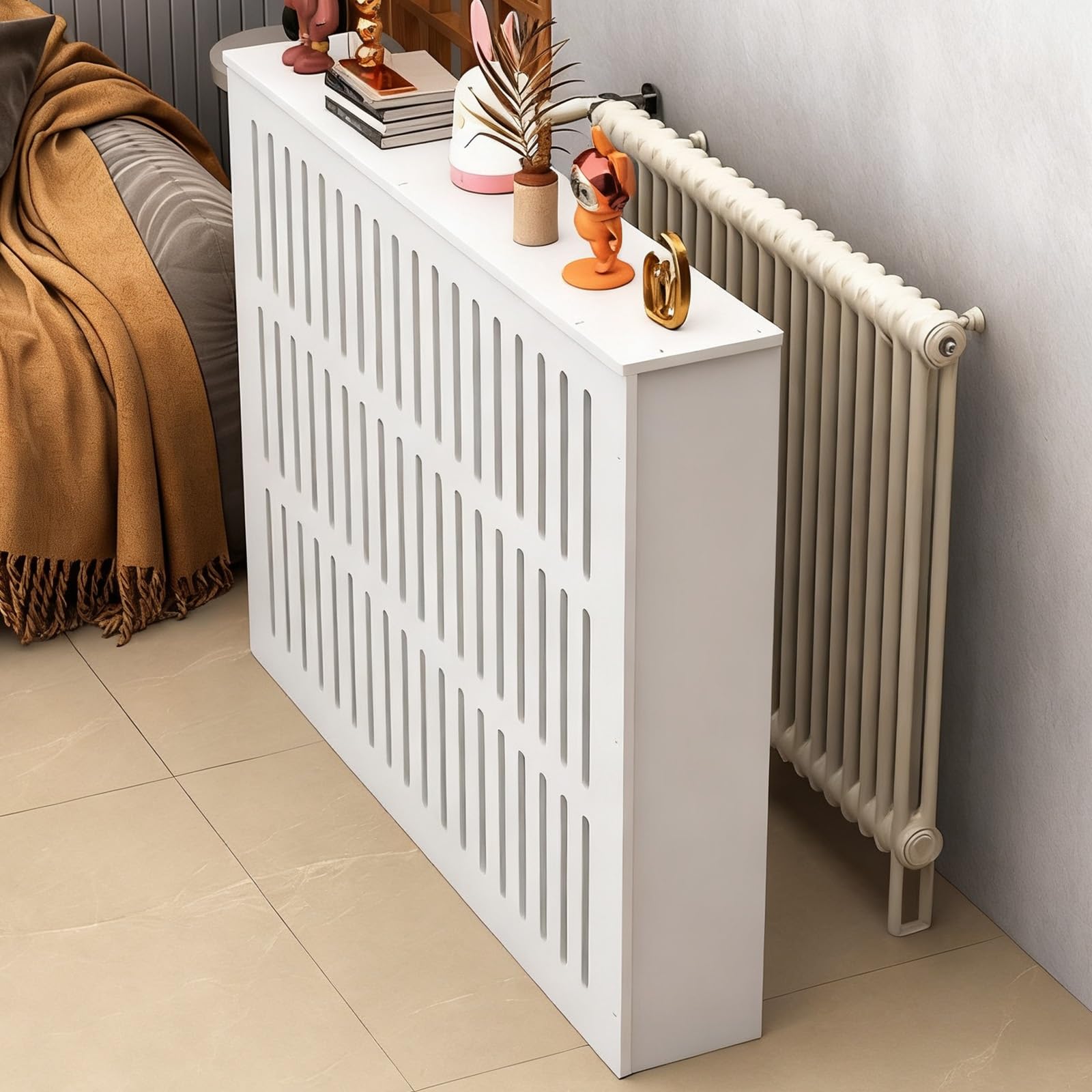 Cubreradiador estante blanco minimalista ideal para salones modernos