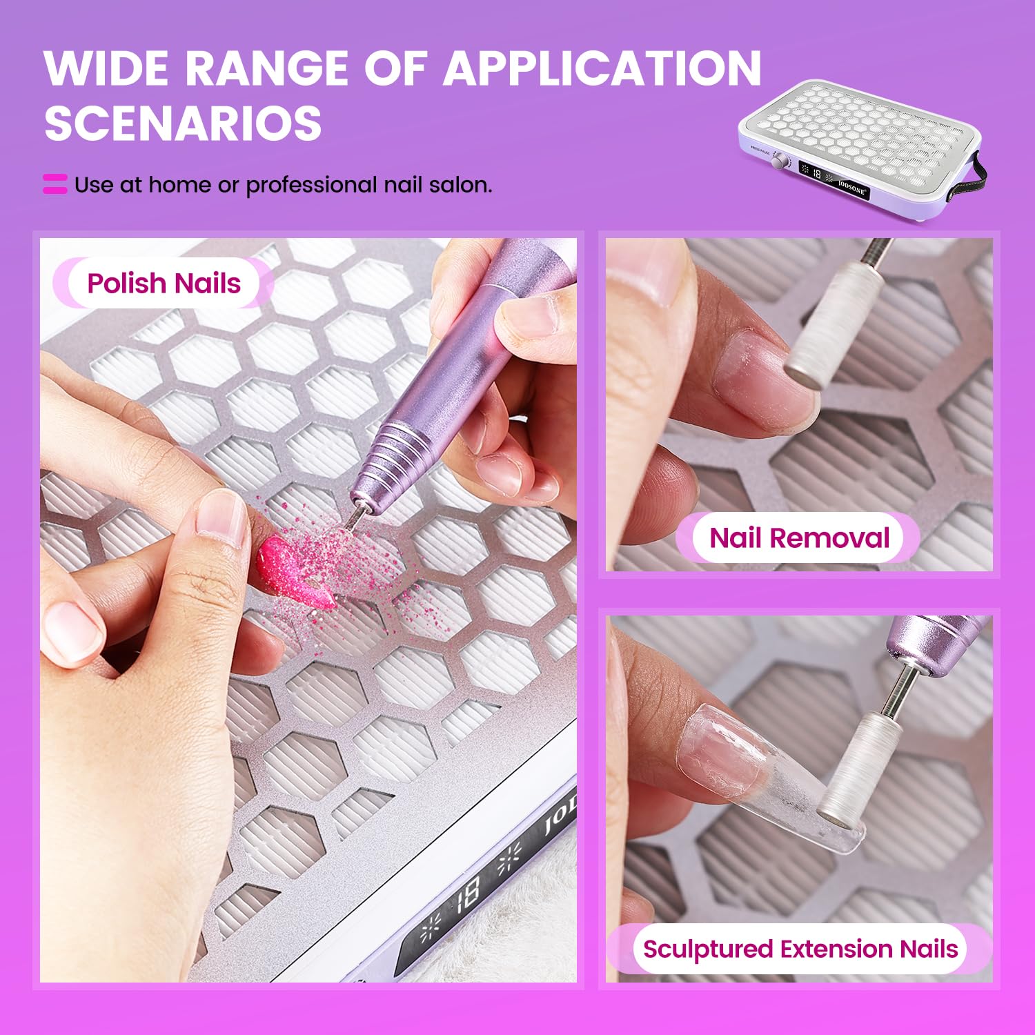JODSONE, Collettore Professionale di Polvere per Unghie con Doppie Ventole Turbo e Display LED, Portatile, Elevata Efficienza di Rimozione della Polvere, Controllo Intelligente per Uso in Nail Art e