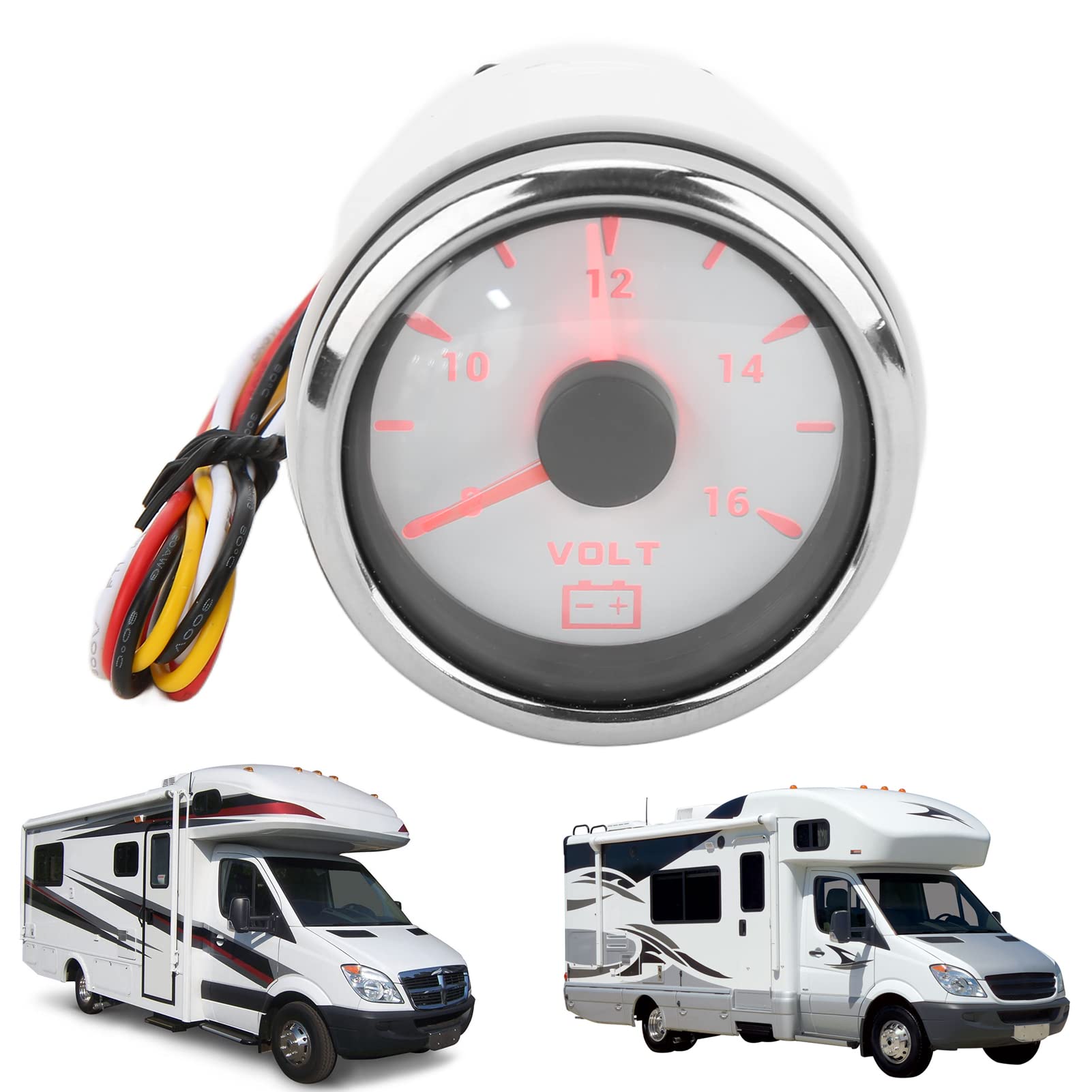 Voltmètre pour bateau - 7 couleurs - Rétroéclairage - 52 mm - Jauge de tension pour enfants de marine - IP67 - Étanche - Pour véhicules récréatifs (blanc)