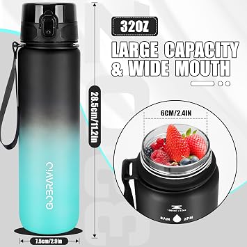 Water Bottle 1L BPA Free Sports Drink Bottle Dishwasher Safe Canteen Bottle Leakproof Motivational Water Bottle with Time Markings