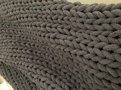 Miniatura 2 de Hilo de felpilla de punto grueso para mantas de punto a mano, súper suave y grande (gris oscuro)