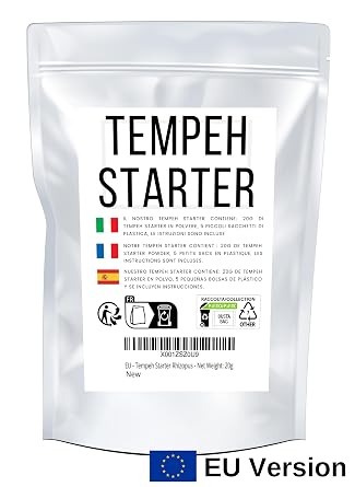 Tempeh Starter Culture with Rhizopus Spores - Make Delicious Tempeh at Home, High Protein Rhizopus Tempeh (Rhizopus oligosporus) - Net Weight: 0.7oz. DIY Plant Based Meat. Gluten Free, Non-GMO.