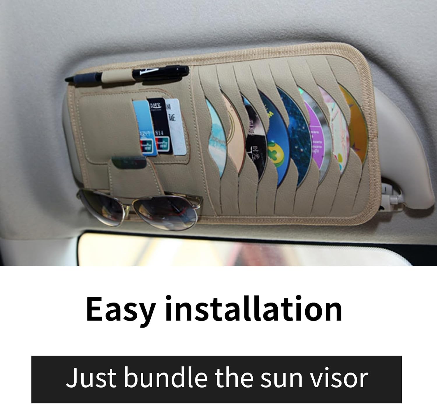 1 Pcs Beige Car Sun Visor Cd Holder, Car DVD Vehicle Visor Case,Fits for Most Car