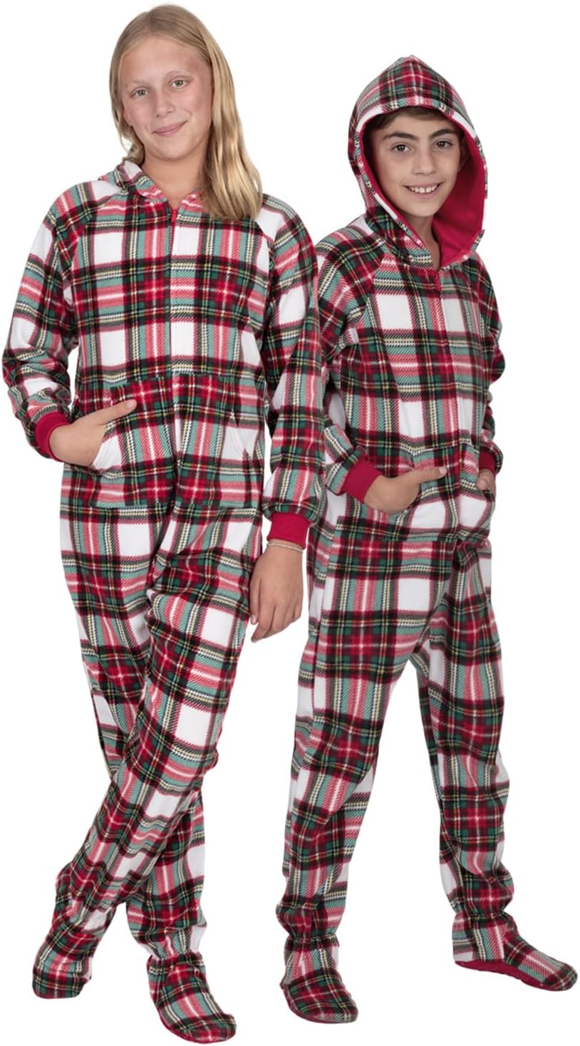 Footed Pajamas Family Matching Festive Plaid Adult Hoodie Fleece One Piece - Adult - Small (Fits 5'5-5'7") - Image 8