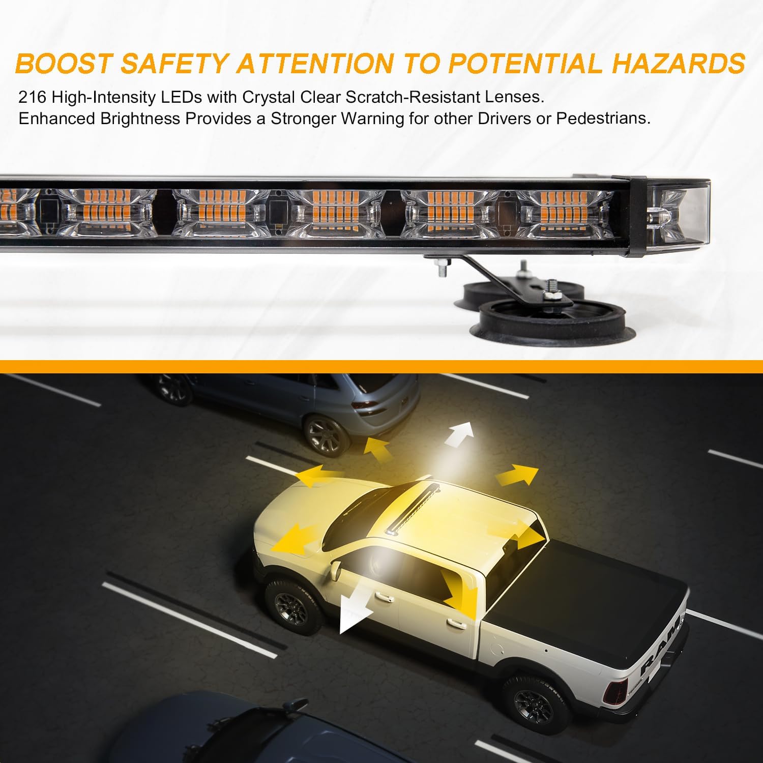 LUMENIX 38 Inch 216 LED Rooftop Strobe Emergency Lights Bar w/Controller Amber Warning Flashing Traffic Lightbar and White Alley Take Down Light for Construction Vehicles Towing Work Trucks Snow Plow