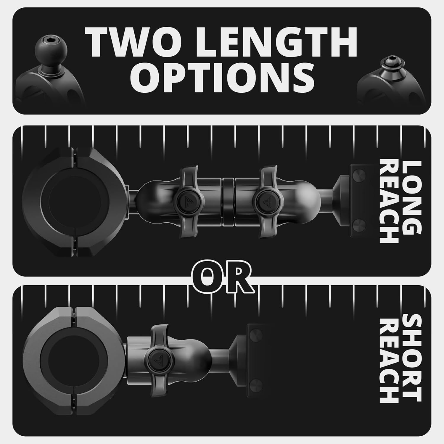 Tackform Black Motorcycle Drink Holder - Fits Bottles and Cans up to 3.25” in Diameter | Metal Enclosure with Rubber Net | BC3 Universal Clamp Fits 1-1/4" to 1-1/2" Handlebars | Long Reach Arm