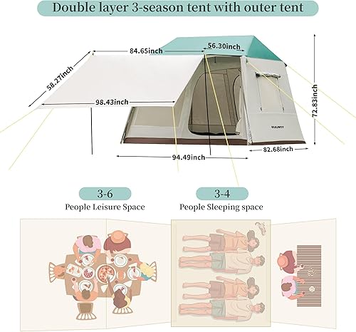 Miniatura 2 de Tienda de campaña impermeable para 3 a 5 personas, tiendas de campaña familiares grandes para acampar al aire libre, senderismo, mochilero, picnic