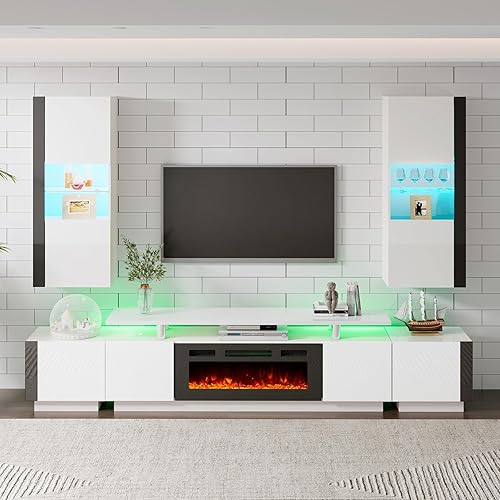 Miniatura 7 de AMERLIFE Juego de 2 mesas auxiliares de centro de entretenimiento con almacenamiento, modernas mesas auxiliares de alto brillo con 2 puertas de