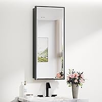 Vista 29 de TokeShimi Botiquín empotrado de 26 x 30 pulgadas con espejo montado en la pared, espejo biselado de metal con almacenamiento para tocador de baño