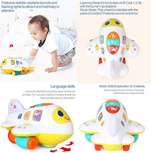 Miniatura 7 de My First Airplane - Juguete para niños pequeños y bebés, avión musical educativo temprano para aprender letras, números y colores, se ilumina, canta