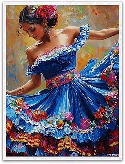 IZTAWEY Vibrant Mexican Folklore Dance Canvas Paint Gift Traditional Dress Poster 12x16inch Without Frame