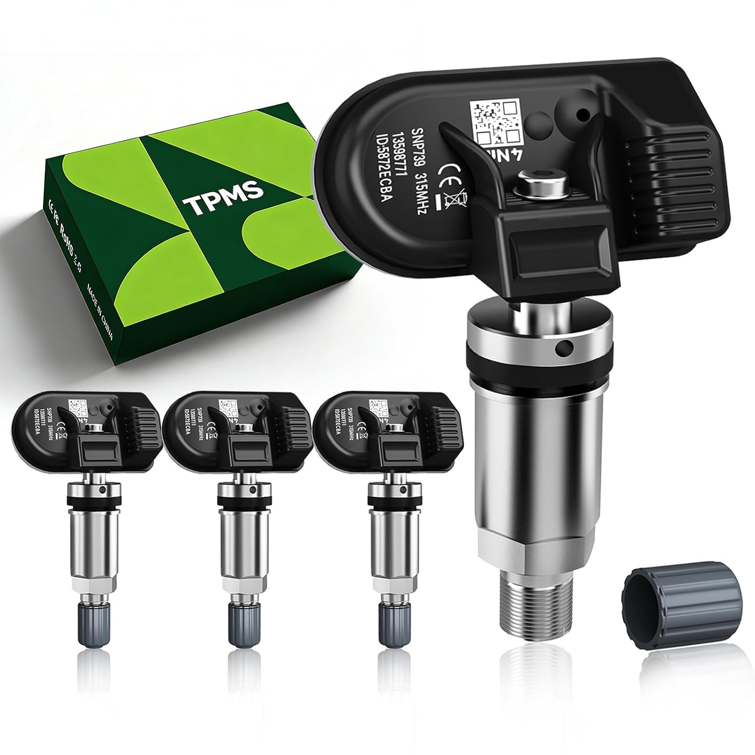 315Mhz Pre-Programmed TPMS Compatible with GMC&Buick-Sierra 1500/2500/3500 (2007-2019), Yukon(2007-2019), Terrain(2010-2024), Encore(2013-2022), Enclave(2008-2017) Tire Sensor 13516164 (4PCS)