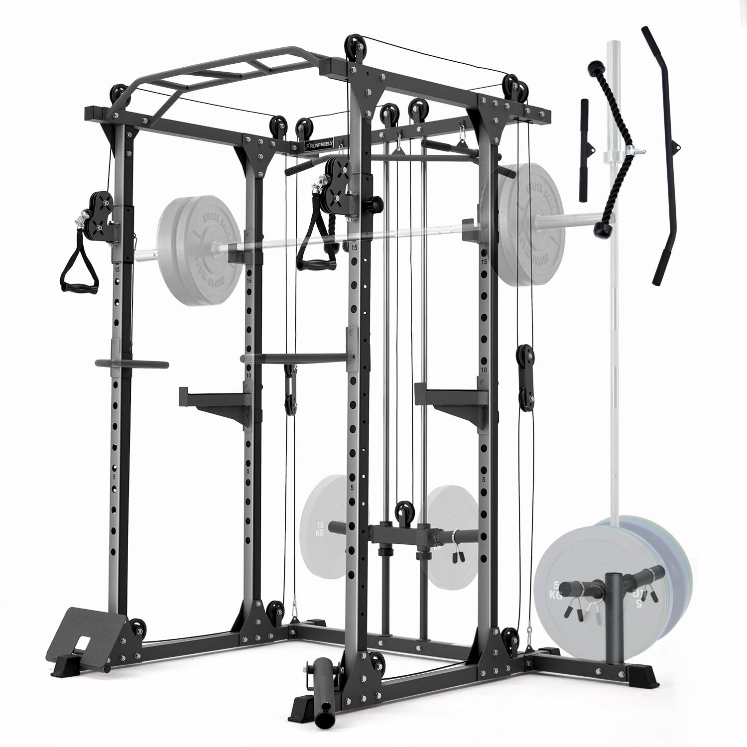 Power Rack Half Rack for Home Gym,1000LBS Weight Capacity Bench Press Rack with Plate Storage, Landmine and Pull Up Bar, Best for Weightlifting and Squat