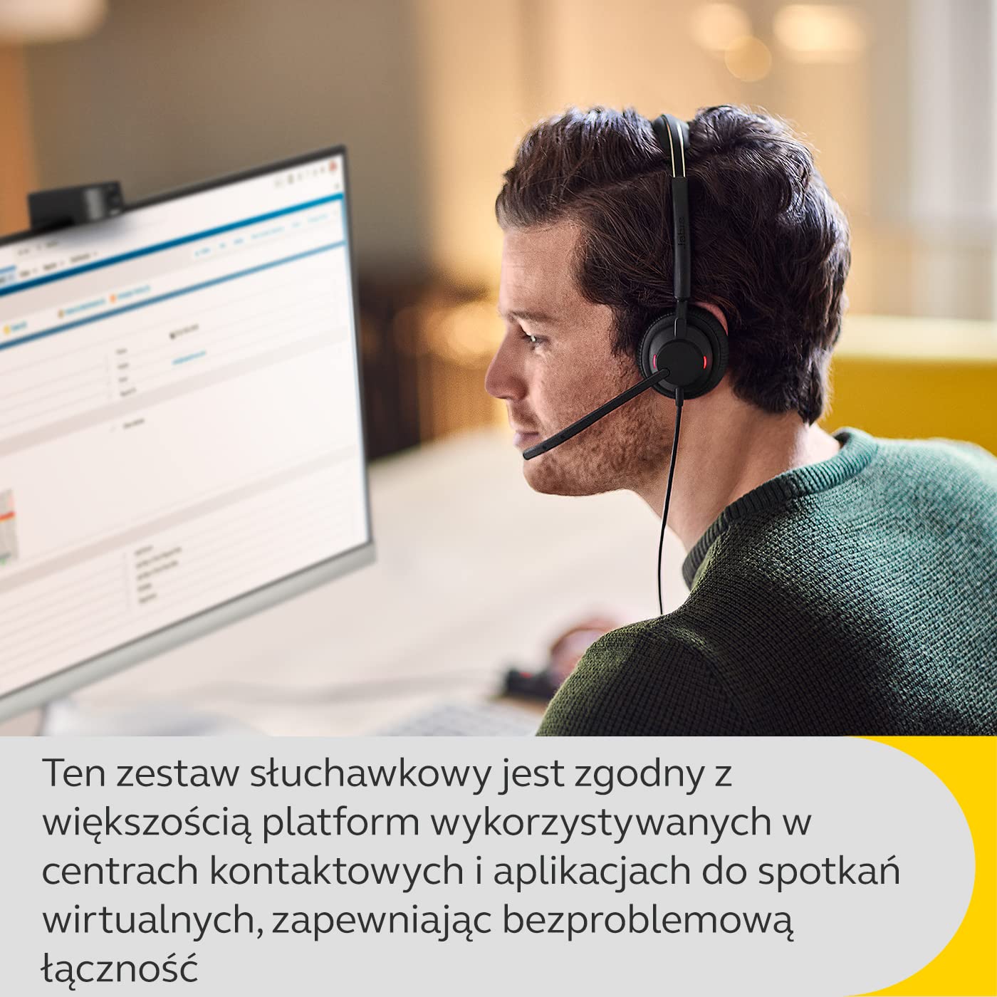 Jabra Engage 50 II przewodowy zestaw słuchawkowy mono z redukcją szumów, 3 mikrofonami i kablem USB-C, ultralekki - działa z wiodącymi platformami Unified Communications (Zoom i Unify) - czarny