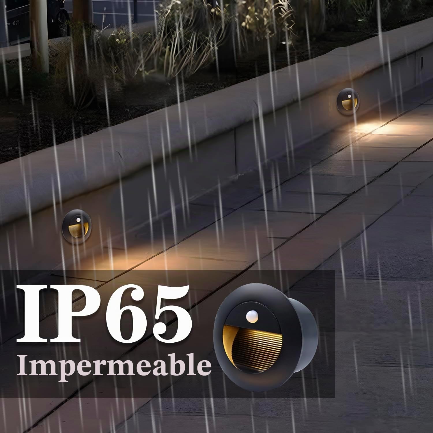 8 led empotrables de pared con Sensor De Movimiento, 1.5W, 3000K, IP65, 65mm Luces Empotrables Para Escalones, aluminio, redondas, 230V, Apliques de pared de Luces de escalera, negro