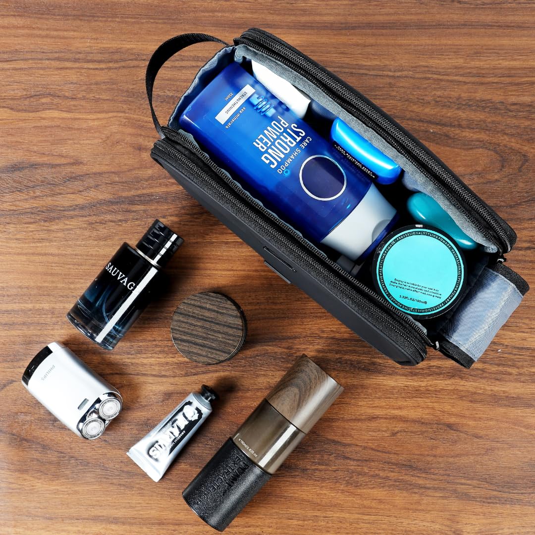 ZEEMO Travel Toiletry Bag for Men, Medium Water-Resistant Double-Sided Full-Open Dopp Kit, Versatile Organizer for Shower and Hygiene Accessories, Bathroom Essentials, Cosmetics, Black - Image 6