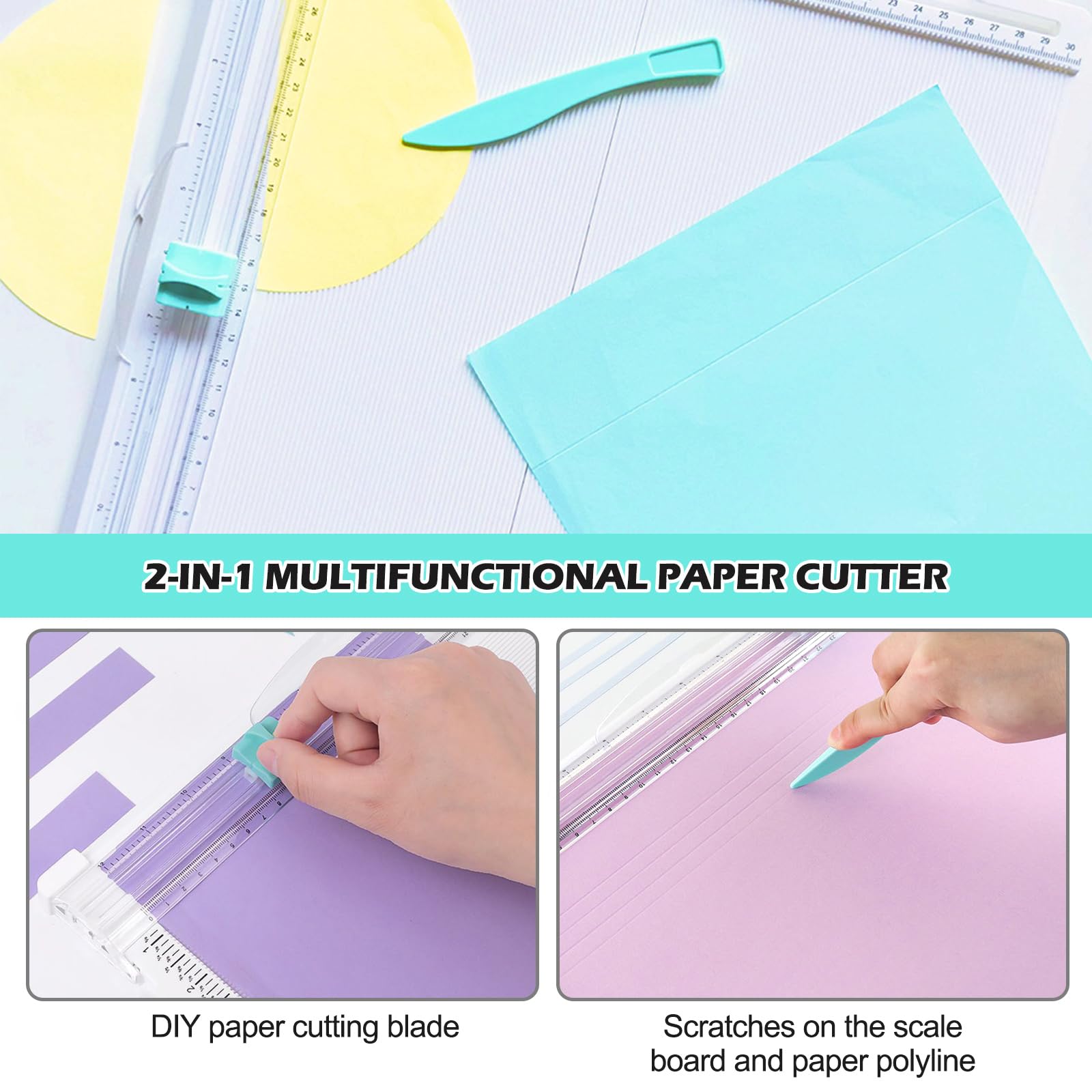 Coupe-Papier Et Tableau De Bord 2 En 1, Massicot A4 Avec Fonction Pliage, Coupe Papier, Coupeur Guillotine Portable, Planche De Taille Et De Découpe Pour Faisant Du Scrapbooking, Bureau