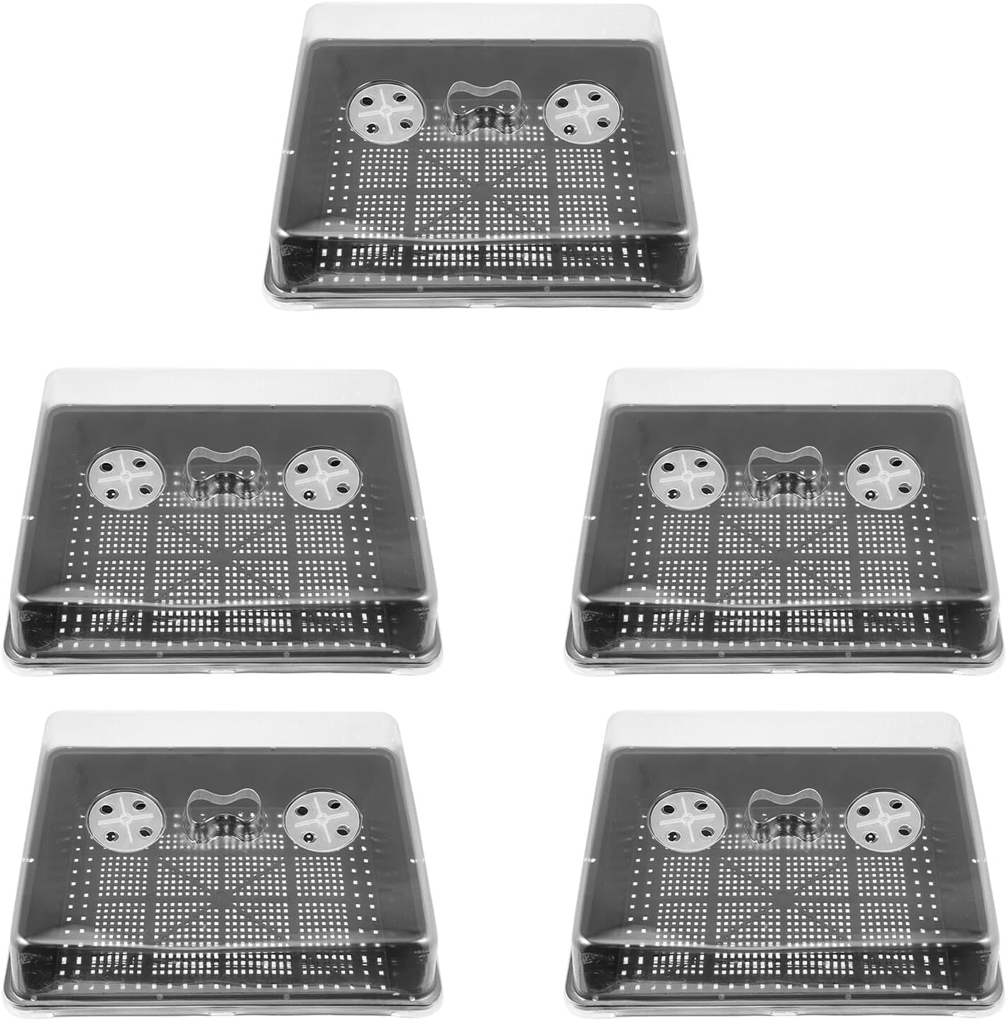 VICASKY 5 Sets Plant Germination Boxes with High and Low Vented Plastic Domes, Nursery Starter Trays for Indoor Greenhouse Gardening, 35x27.5x7.5cm Seedling Growing Kits