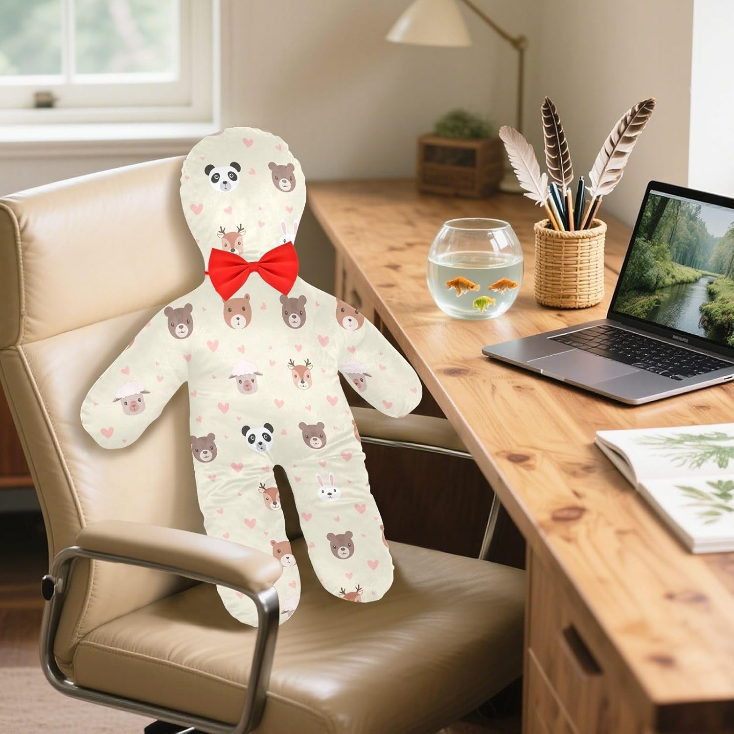 Cute Animal Faces Human-Shaped Pillow Soft Body Pillows Washable Velvet Pillows for Anxiety Relief Sleeping Cuddling & Support