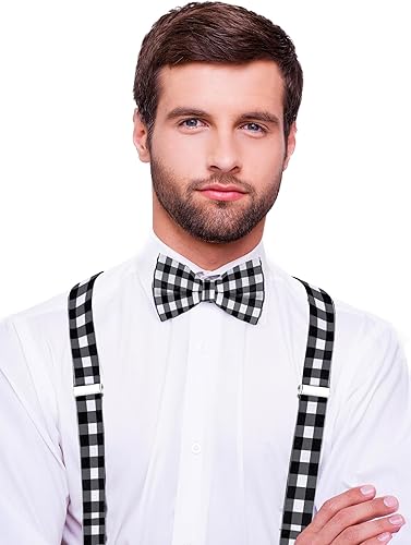 Miniatura 2 de SATINIOR Juego de tirantes y corbatín con clip de los años 80 para hombres y mujeres