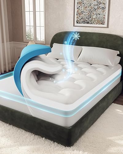 OhGeni Cubrecolchón de doble capa de 4 pulgadas, espuma viscoelástica de gel y almohadilla superior suave de 2 pulgadas, funda de colchón, sueño