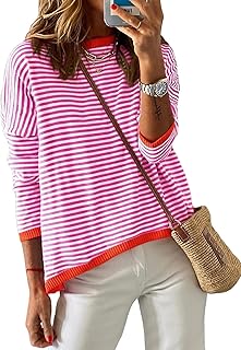 Jersey para Mujer A Rayas Sudadera Mujer Manga Larga Cuello Redondo AlgodóN Tops AlgodóN Casual Punto Jersey Mujer, Beigerrot