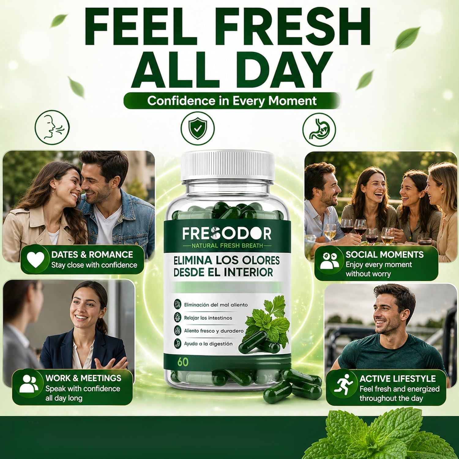 Fresodor para Mal Aliento, respiro naturale fresco, elimina completamente l'imbarazzo degli odori! deodora efficacemente ,2pcs