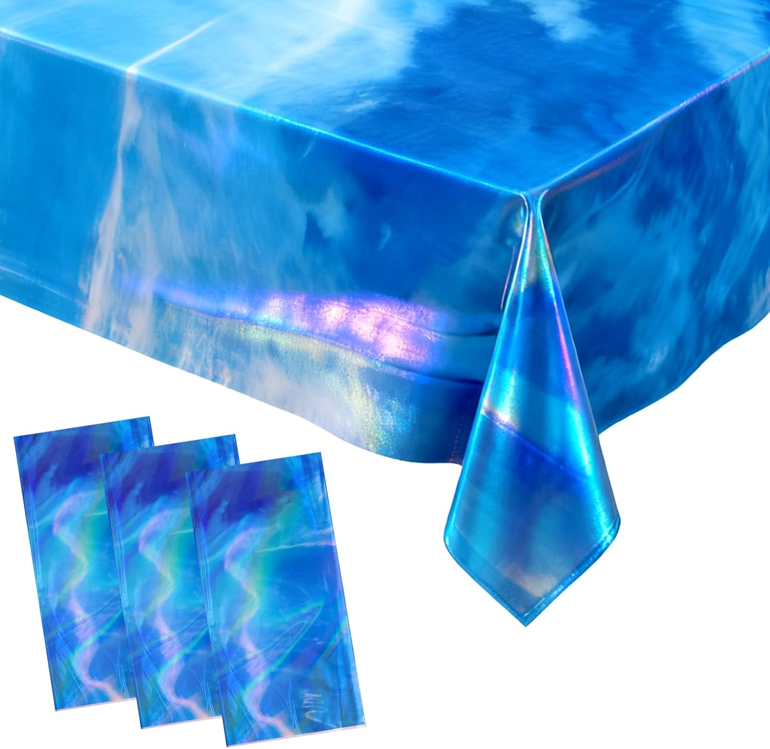 Iridescent Waves Tablecloths 3 Pcs Tablecloths Rectangular Ocean Waves Tablecloth Under The Sea Party Decorations 108 x 54 Inch