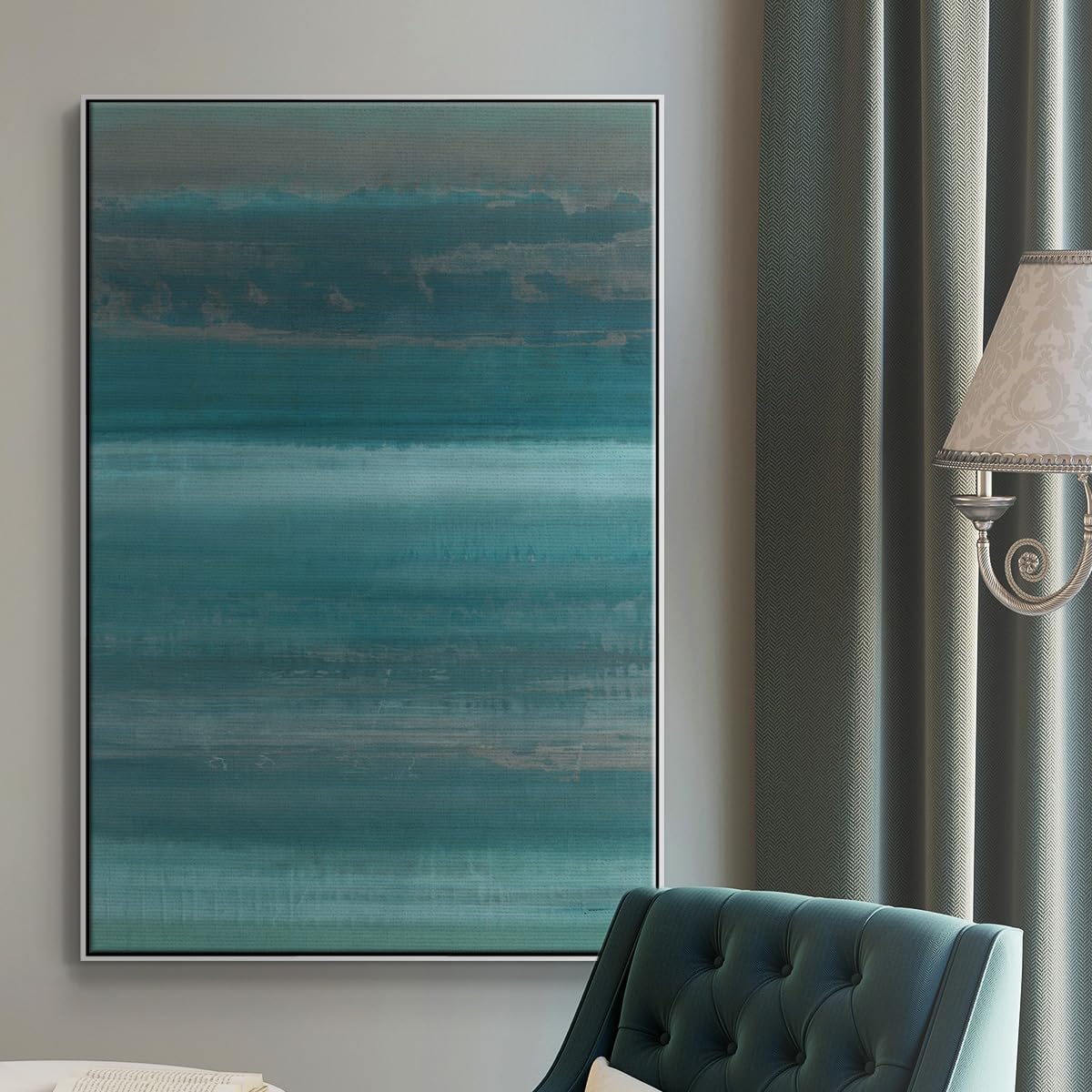 Renditions Gallery Abstract Wall Art Home Decor Paintings Blue Green Ocean Water Shores Canvas White Floater Frame Prints for Office Kitchen Living Room - 25"x37" LT538 image 3