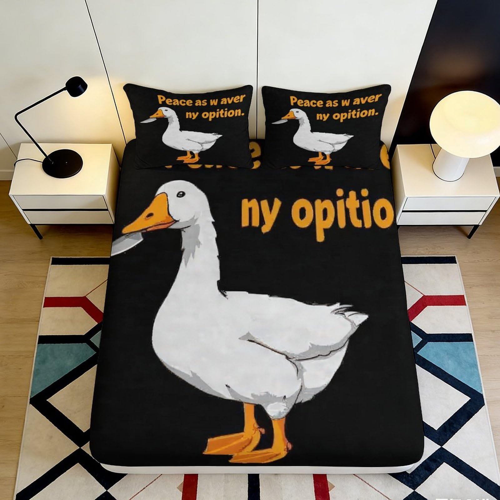 3D Printed Peaceful Duck Fitted Sheet Microfiber Soft Breathable Cartoon Goose Bed Cover for Bedroom Dormitory Guest Room Mattress Protection 140x200x25cm