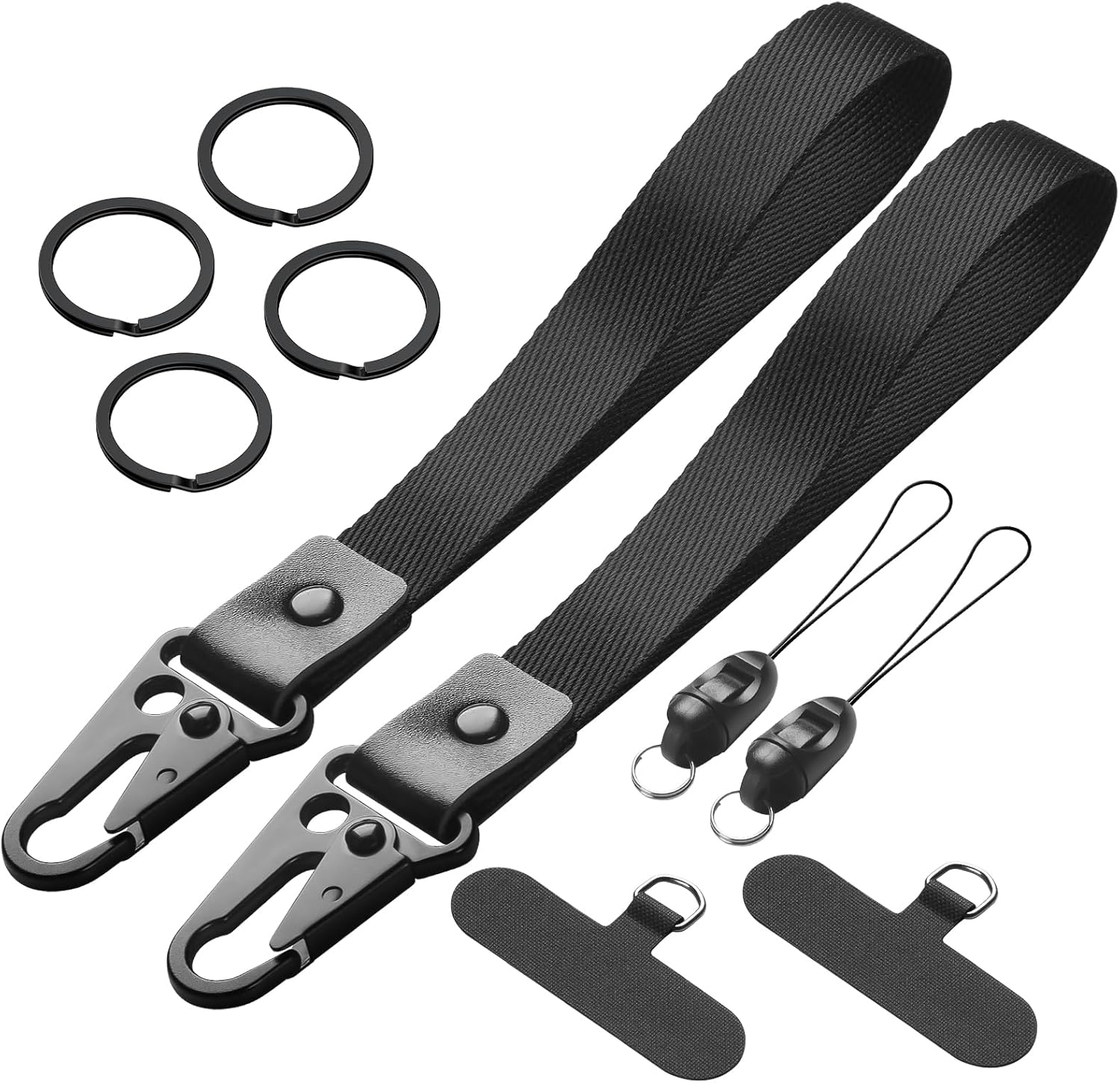 Uniclife 2 Pack Keychain Wristlet, Soft Fabric Key Chain for Car Keys Badges, Cool Wristlet Keychain with 2 Key Rings Tether Tab & Phone Strap, Short Wrist Lanyard Strap for Men & Women (Black)