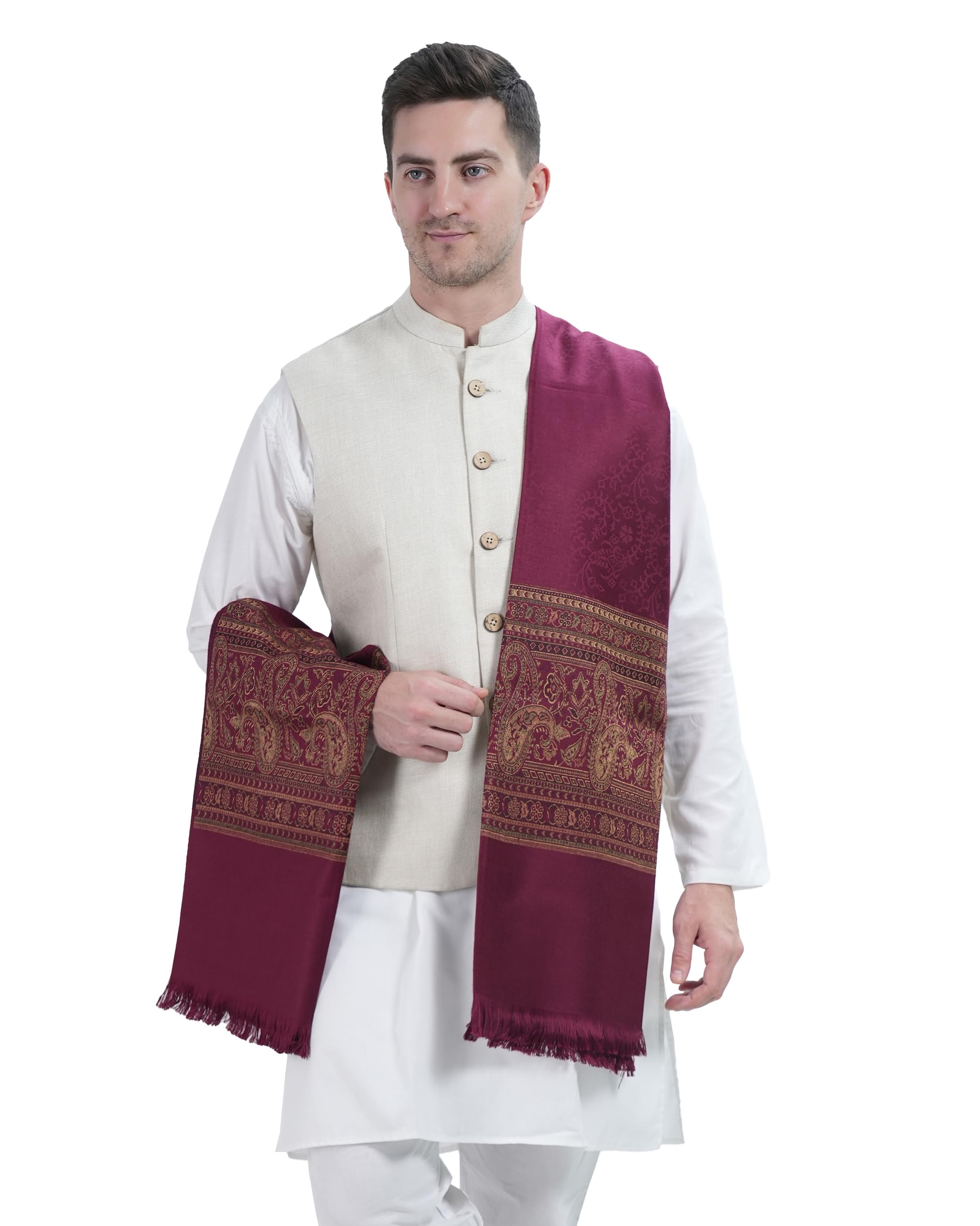manra Men's Kashmiri Acro Wool Self Design Border Plain Shawl for Winter-picture-12