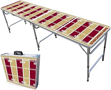 8-Foot Folding Portable Pong Table w/Optional Cup Holes & LED Lights - San Francisco Football Field Choose Your Model
