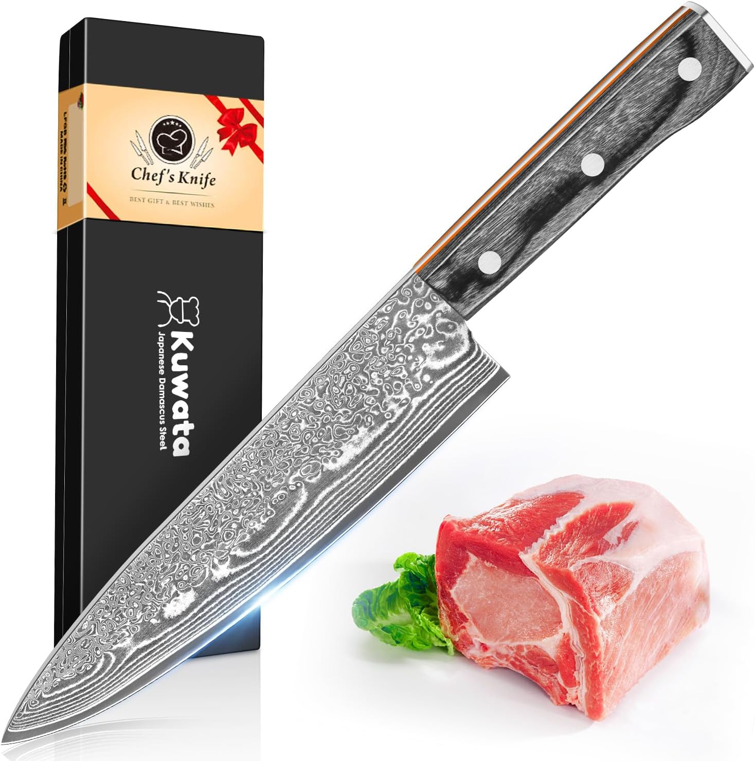 Damascus Chef Knife 8 Inch, Professional Japanese VG10 Damascus Steel Super Sharp Cooking Knife, G10 Ergonomic Color Wooden Handle with Luxury Gift Box